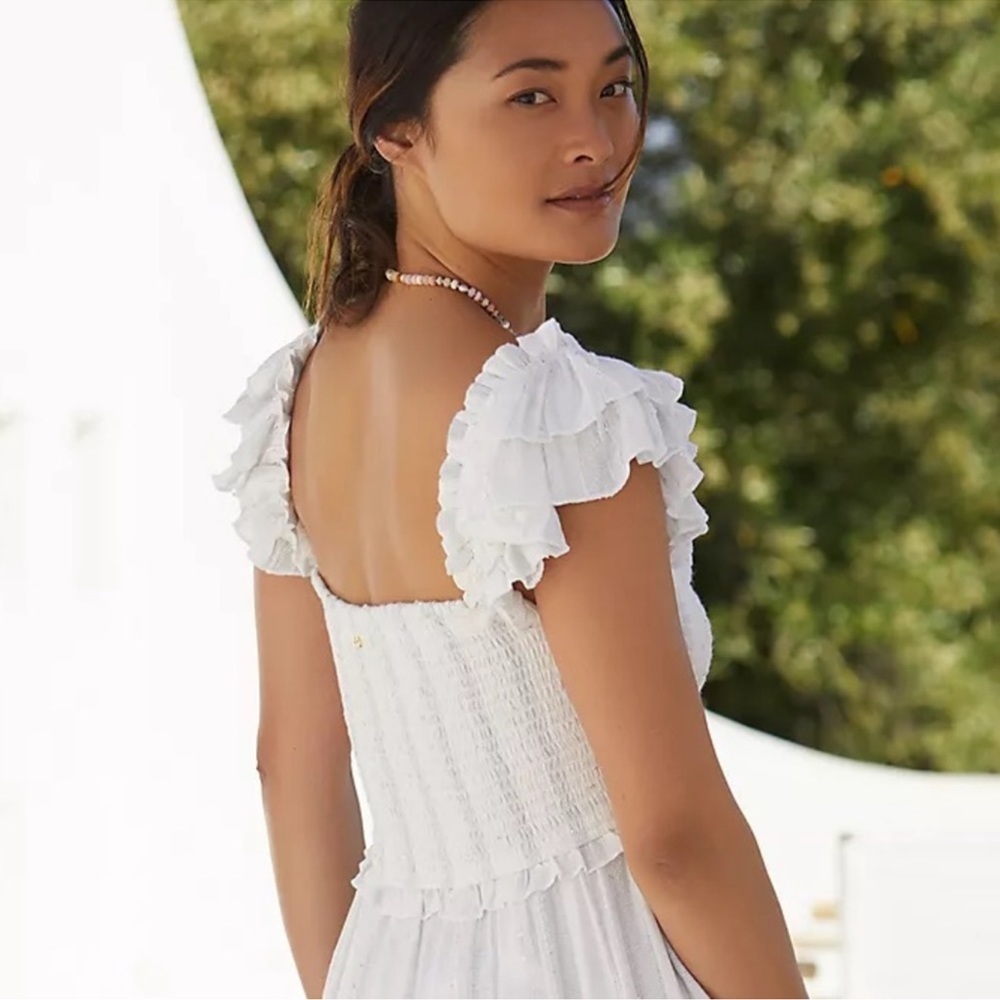 ANTHROPOLOGIE PQ Victoria Smocked Ruffles Coverup Sequins Maxi Dress M/L NWT - Picture 5 of 11